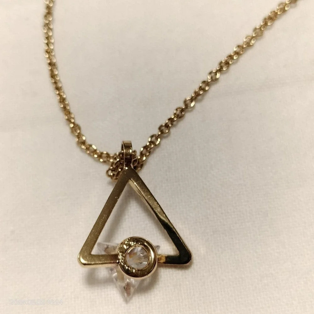 Howard Gold Tone Fashion Triangle Clear Rhinestone Accent Adjustable Necklace - Picture 7 of 8